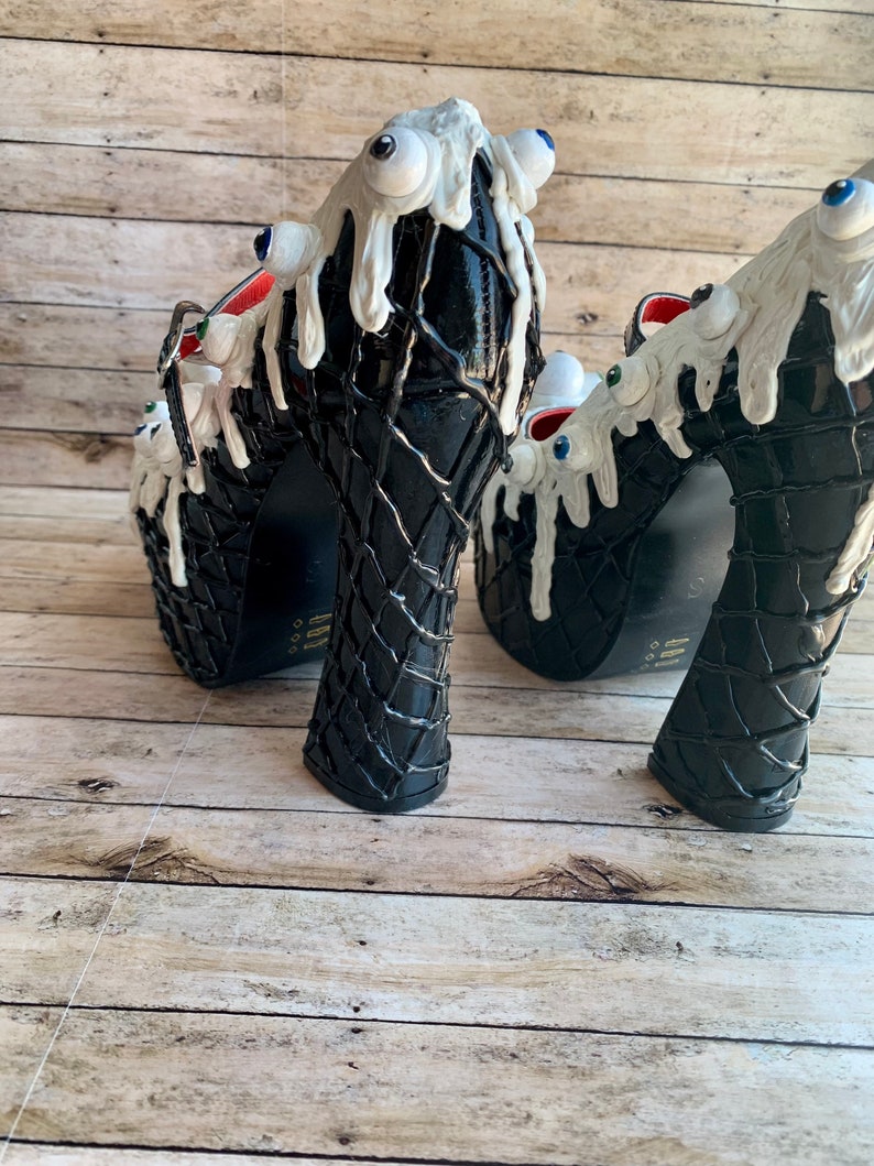 Psychobilly Halloween Ice Cream Shoes Eyeball Clay Women's Heels Size 5