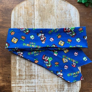 Video Game Head Scarves Wraps Blue Gamer Girl Pinup Rockabilly Handmade Self Tie Hair Scarf Hair Tie Pixel Game Hair Wrap Reversible