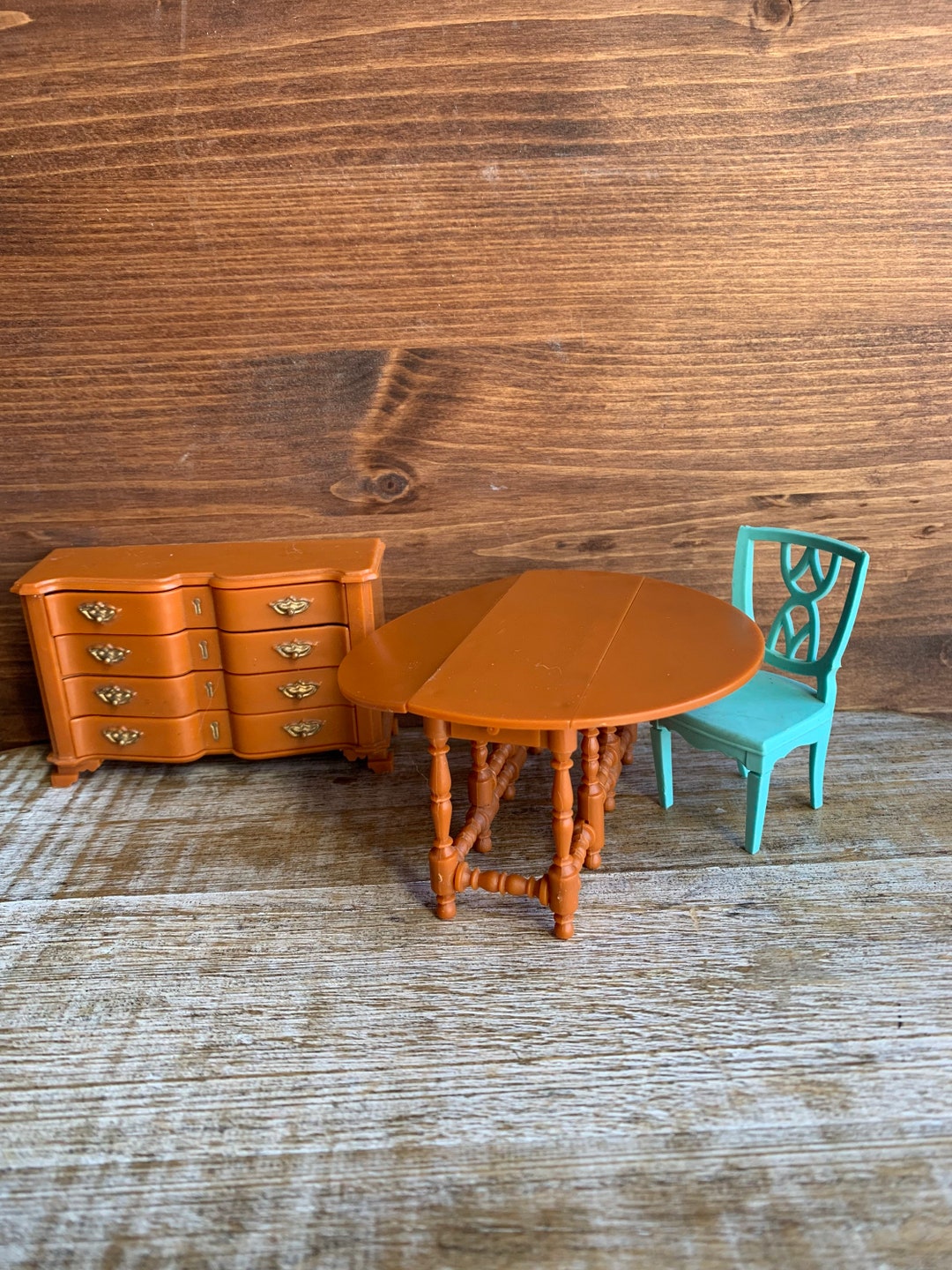 Vintage Marx Dining Room Dollhouse Furniture Brown Plastic Etsy