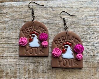 Regulate Your Earrings Pro-Choice Pink Womens Rights Statement Clip On Tunnel Gauge Activist Bodily Autonomy For Women Feminist Jewelry