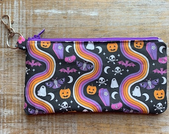 Halloween portemonnee portemonnee Halloween tas portemonnee zwarte pompoen portemonnee ID-houder stoffen tas zakje met rits Gothic cadeau Ghost portemonnee