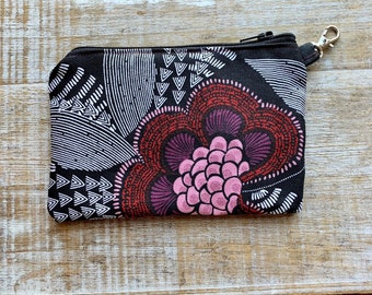 Women's Ladies Fabric Black Pink Flower Floral Coin Purse Wallet *NEW* 