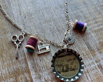 Sewing Necklace Sewing Charm Necklace Mini Thread Spool Necklace Sewing Gift Cute Miniature Thread Spools Sewing Necklace Gift