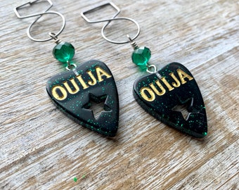 Wicca Tunnel Gauge Earrings Ouija Board Planchette Ear Weights Green Ear Hangers Earrings Ear Hangers Ouija Ear Weights Clip On Earrings
