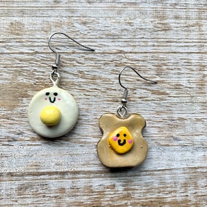 Eggs & Toast Polymer Clay Earrings Breakfast Earrings Egg Toast Earrings Kawaii Food Earrings