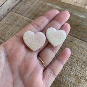 Anti Valentines Day Heart Earrings Candy Heart Earrings EWW Candy Earrings Valentines Conversation Rude Love Earrings Polymer Clay Earrings