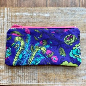 Tula Pink Tail Feathers Wallet Purse Keychain Bag Swallow Coin Purse Bag Tula Pink Neon Wallet ID Holder Fabric Wallet Floral Zipper Bag