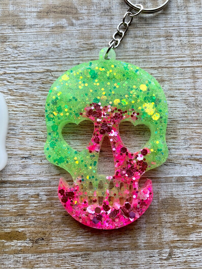 Skull Keychain Sugar Skull Keychain Sugar Skull Resin Skull Etsy