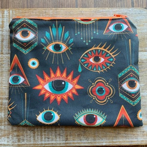 Bolsa de maquillaje con diseño de mal de ojo, bolsa de Halloween, monedero, billetera espeluznante, porta identificación, bolsa de tela, amuleto, bolsa con cremallera, regalo gótico de ojo que todo lo ve