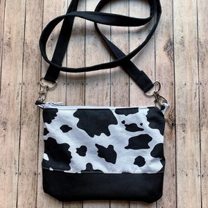 Cow Print Crossbody Bag Black Cow Purse Crossbody Bag Leather Cow Bag Fabric Crossbody Bag Zippered Tote Bag Purse Cow Print Purse