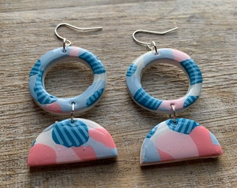 Boho Statement Earrings Art Deco Hand-painted Earrings Polymer Clay Pastel Boho Clay Statement Clip On Earrings Terrazzo Ear Weights Gauges