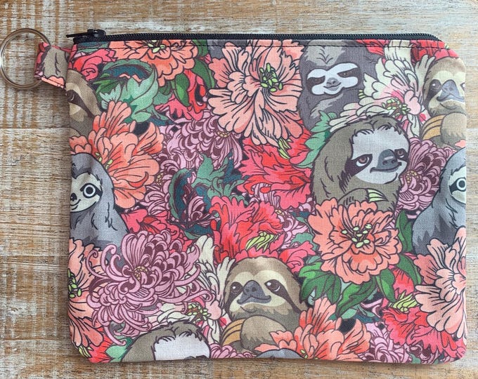 Sloth Floral Makeup Bag Funny Sloth Leaves Makeup Purse Bag Leaf Cute ...
