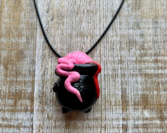 Collar de caldero de brujas Collar de caldero de Halloween Collar de cerebros Collar de brujas Brujas elaboran pociones Caldero Encanto Spooky Becklace