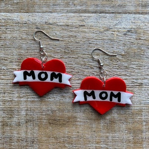 Old School Tattoo Mom Earrings Old Fashion Tattoo Earrings Pinup Tattoos Heart Mom Tattoo Mothers Day Tattoo Clip On Earrings Ear Weights