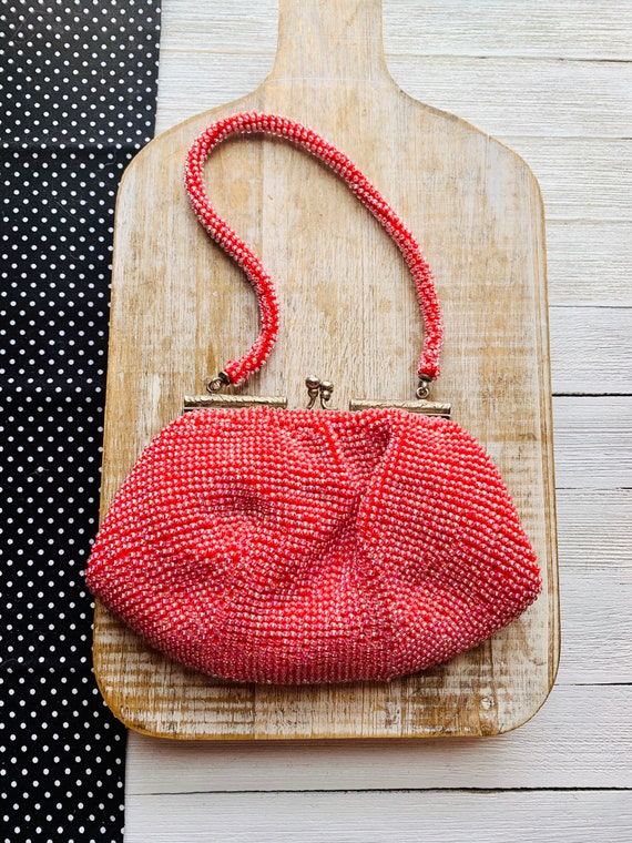 Vintage 1940s Red Bag Vintage Beaded Purse Vintage