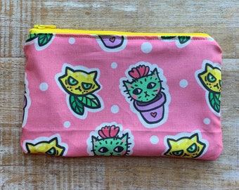 Sassy Cats Wallet Purse Cactus Bag Coin Purse Wallet Bag Lemon Wallet ID Holder Fabric Wallet Cat Cactus Pouch Cat Lemon Gift