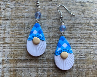 Gnome Plaid Earrings Clay Gnome Earrings Blue Santa Cute Cottagecore Christmas Gnome Earrings Gnome Dangle Clip On Earrings Ear Hangers