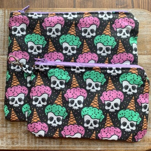 Monedero con diseño de calavera y helado, llavero gótico, monedero, bolsa con cremallera y diseño de calavera de azúcar, tarjetero para identificación, conjunto de monedero con cremallera, conjunto de bolsa Monster High