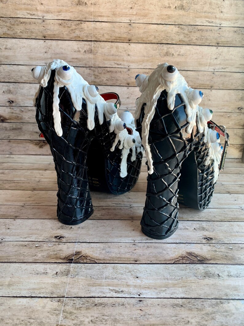Psychobilly Halloween Ice Cream Shoes Eyeball Clay Women's Heels Size 5