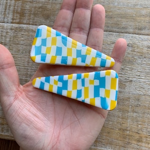 Neon Hair Barrette Clips Set Checkerboard Barrettes Polymer Clay Hair Clips Checker Accessories Boho Hair Accessories Checkered