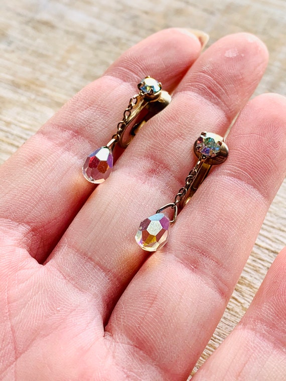 Vintage Crystal Dangle Earrings Clip On Earrings … - image 10