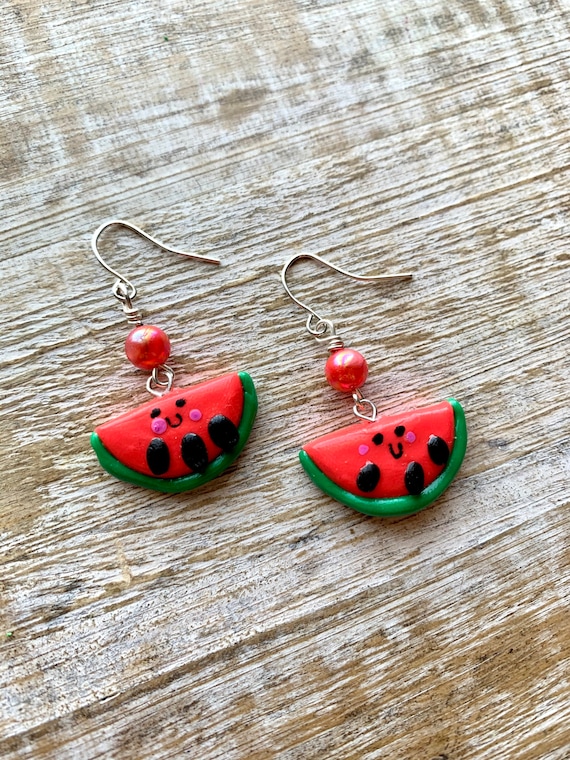 Watermelon Earrings Fruit Polymer Clay Earrings Watermelon