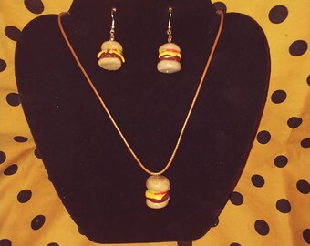 925 silver Cheeseburger Necklace with Earrings