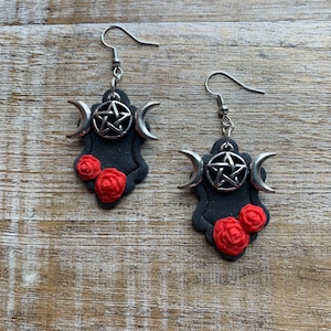 Witch Earrings Pentagram Earrings Triple Moon Earrings Black Witch Earrings Crescent Moon Gothic Statement Roses Clip On Earrings Ear Hanger