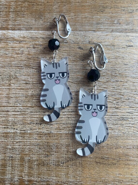 Cat clip on earrings discount
