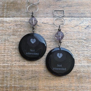 Not Interested Earrings Viral Tiktok Black Weirdcore Funny Anti Valentines Gothic Not Interested Millennial Clip On Earrings Ear Hangers