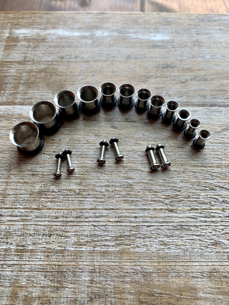 Surgical Steel Tunnel Gauges ONE PAIR 14g-00g Ear Gauges Sold As A Pair Tunnel Gauges Silver Tone Tunnels Steel Tunnels Silver Ear Gauges image 3