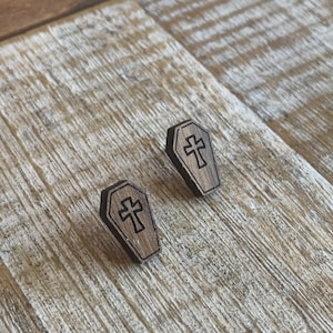 Coffin Stud Earrings Oddity Earrings Coffin Earrings Wood Coffin Earrings Wood Studs Coffin Studs Halloween Stud Earring