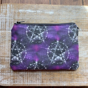 Monedero con pentagrama, monedero Wicca, monedero morado, monedero Wicca, portadocumentos, bolsa de tela, estuche con cremallera con pentagrama, regalo gótico