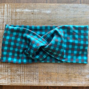 Stretch Headbands Knotted Headbands Twist Headband Stretchy Soft Plaid Headband Teal Headband Rockabilly Headwrap