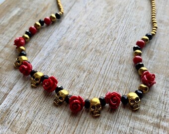 Collana Gotica URONE Con Teschio E Rosa Nera, Argento 925, 45+5 Cm, Regalo Per Donne - 2