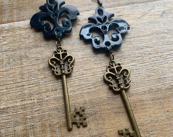 Szkielet Klucz Antyczny Brąz Klucz Kolczyki Filigranowy Akryl Szkielet Biżuteria Wiktoriański Antyczny Klucz Klips Na Kolczyki Steampunk Zawieszki Na Uszy