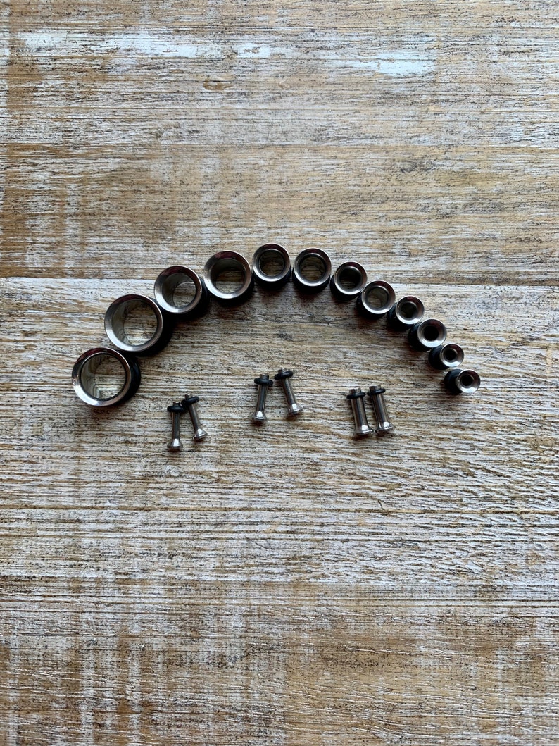 Surgical Steel Tunnel Gauges ONE PAIR 14g-00g Ear Gauges Sold As A Pair Tunnel Gauges Silver Tone Tunnels Steel Tunnels Silver Ear Gauges image 1