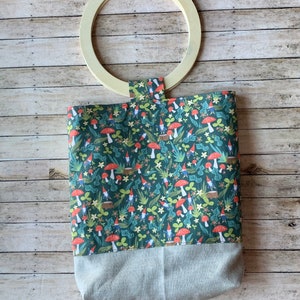 Cottagecore Top Handle Bag Gnome Purse Mushroom Top Handle Purse Bag Fabric Handbag Purse Cottagecore Purse Gnome Handbag