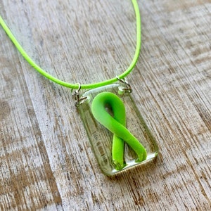 Lymphoma Cancer Polymer Clay Awareness Necklace Green Awareness Ribbon Cancer Necklace Resin Awareness Cancer Necklace