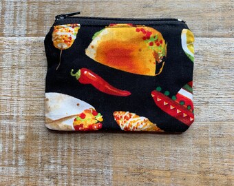 Taco Tuesday Coin Purse Bag Taco Coin Bag Funny Bag Colorful Wallet ID Holder Fabric Coin Purse Bag Zippered Bags Fiesta Zippered Bag