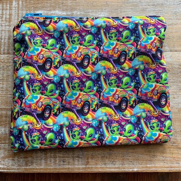Regenbogen 90er Jahre Kid Mäppchen Alien Space Retro Print Make-up Tasche 1990er Jahre ästhetische Kosmetiktasche Stoffbeutel Regenbogen Tasche