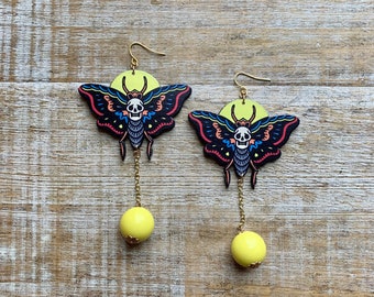 Death Moth Earrings Gothic Tattoo Butterfly Moth Oddity Strange Clip On Earrings Memento Mori Moth Tunnel Gauge Earrings Gothic Skull