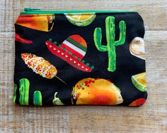 Taco Tuesday Wallet Bag Taco Makeup Bag Funny Bag Colorful Wallet ID Holder Fabric Cosmetic Bag Zippered Bags Fiesta Zippered Bag Coin Pouch
