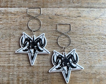 Baphomet Tunnel Gauge Earrings Satan Gauge Acrylic Black Baphomet Satan Ear Weights Dangle Ear Hangers Gothic Clip On Earrings Goats Head