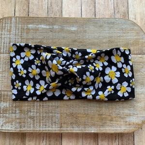 Stretch Headbands Knotted Headbands Twist Headband Stretchy Soft Headband For Nurses Daisy Headband Floral Retro Headband UPCYCLED