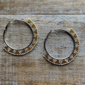 Beaded Hoops White Hoop Earrings Wedding Earrings Jewelry Elegant Hoop Earrings White Earrings Jewelry Wedding Quartz Hoop Earrings