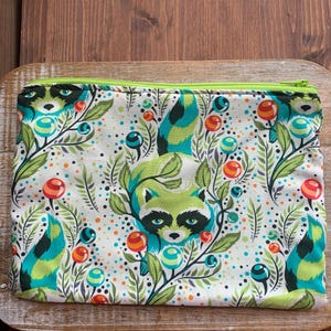 Tula Pink Raccoon Makeup Bag Extra Large Raccoon Cosmetic Purse Bag Tula Pink Neon Wallet Lime Green Fabric Makeup Purse Raccoon Zipper Bag