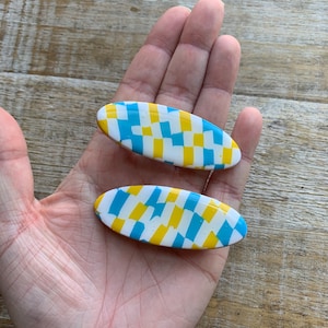 Neon Hair Barrette Clips Set Checkerboard Barrettes Polymer Clay Hair Clips Checker Accessories Boho Hair Accessories Checkered