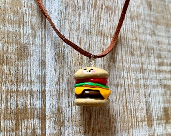 Cheeseburger Polymer Clay Necklace Hamburger Necklace Miniature Necklace Kawaii Food Necklace Burger Necklace