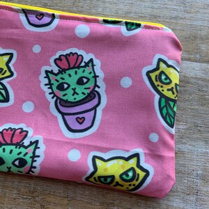 Sassy Cats Wallet Purse Cactus Bag Coin Purse Wallet Bag Lemon Wallet ID Holder Fabric Wallet Cat Cactus Pouch Cat Lemon Gift image 5